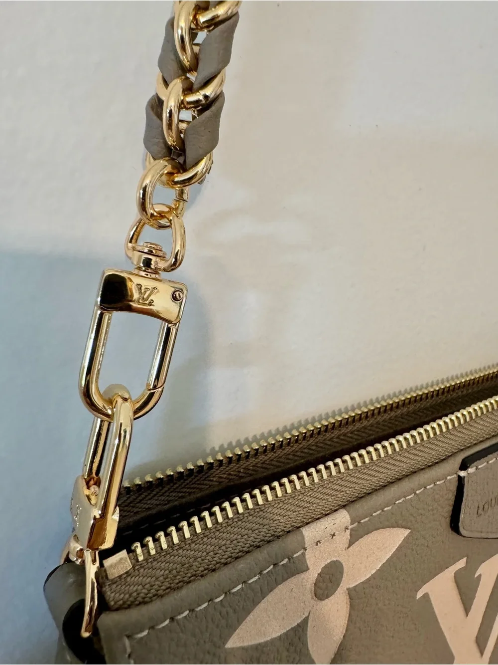 Louis Vuitton Taupe and Cream Mini Shoulder Bag with Gold Chain